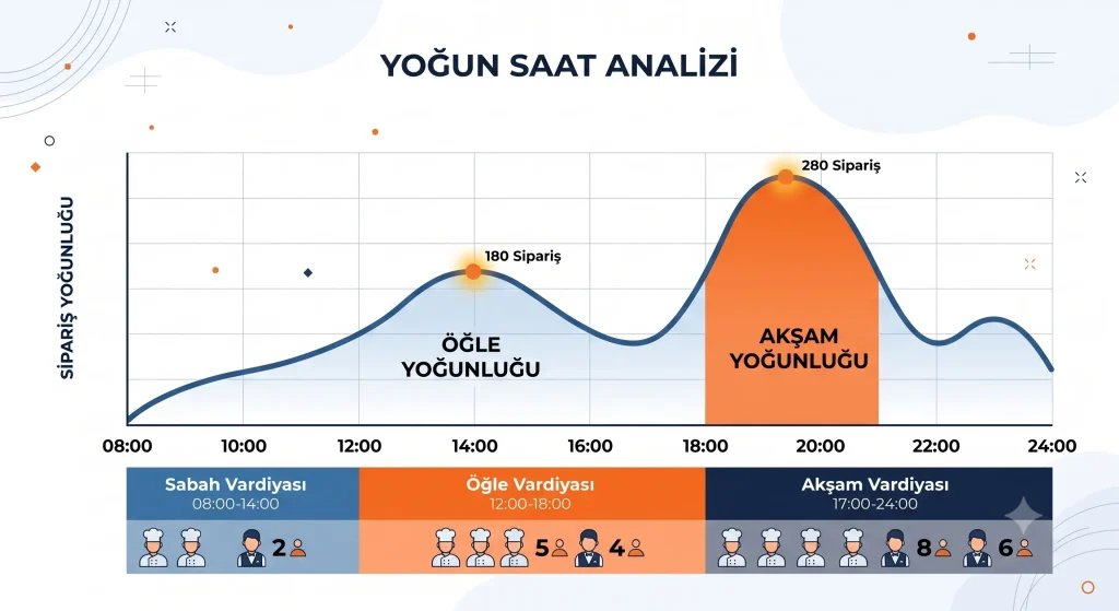 Restoran yoğun saat analizi ile personel planlama grafiği