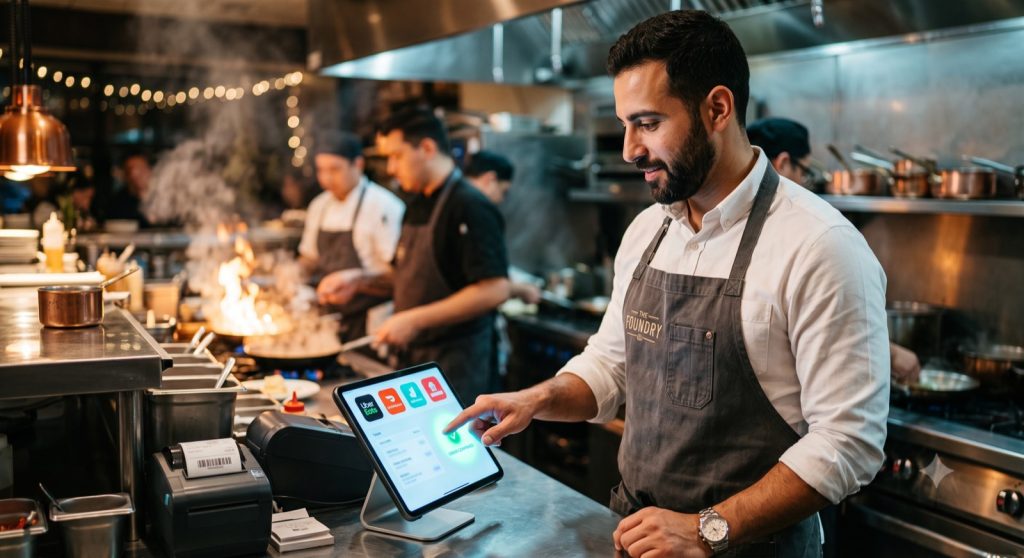 Restoran yöneticisi POS ekranından çoklu platform siparişlerini tek panelden yönetiyor.